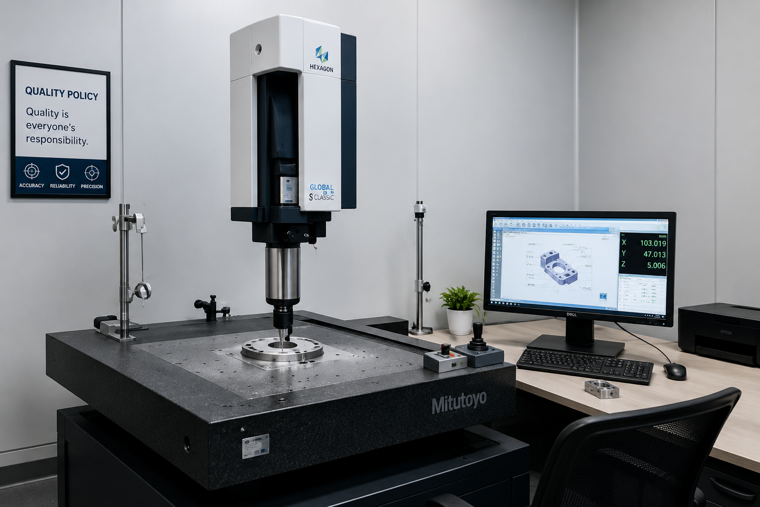 CMM inspection of a precision CNC machined component for dimensional verification
