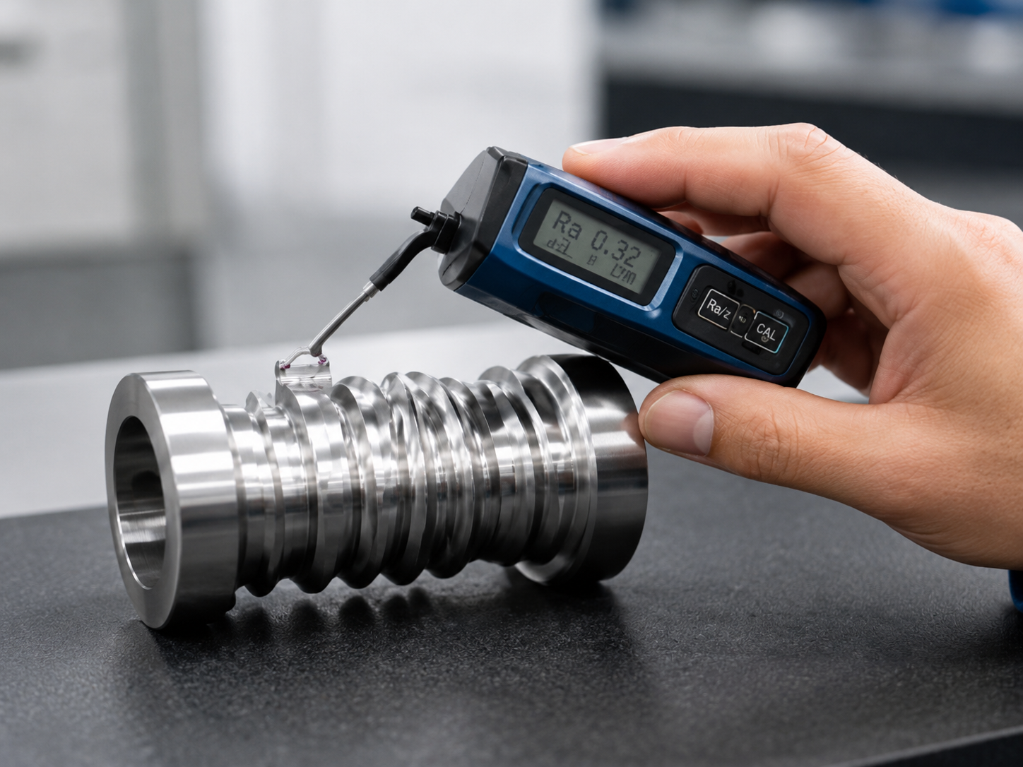 Surface finish inspection of a precision machined metal component
