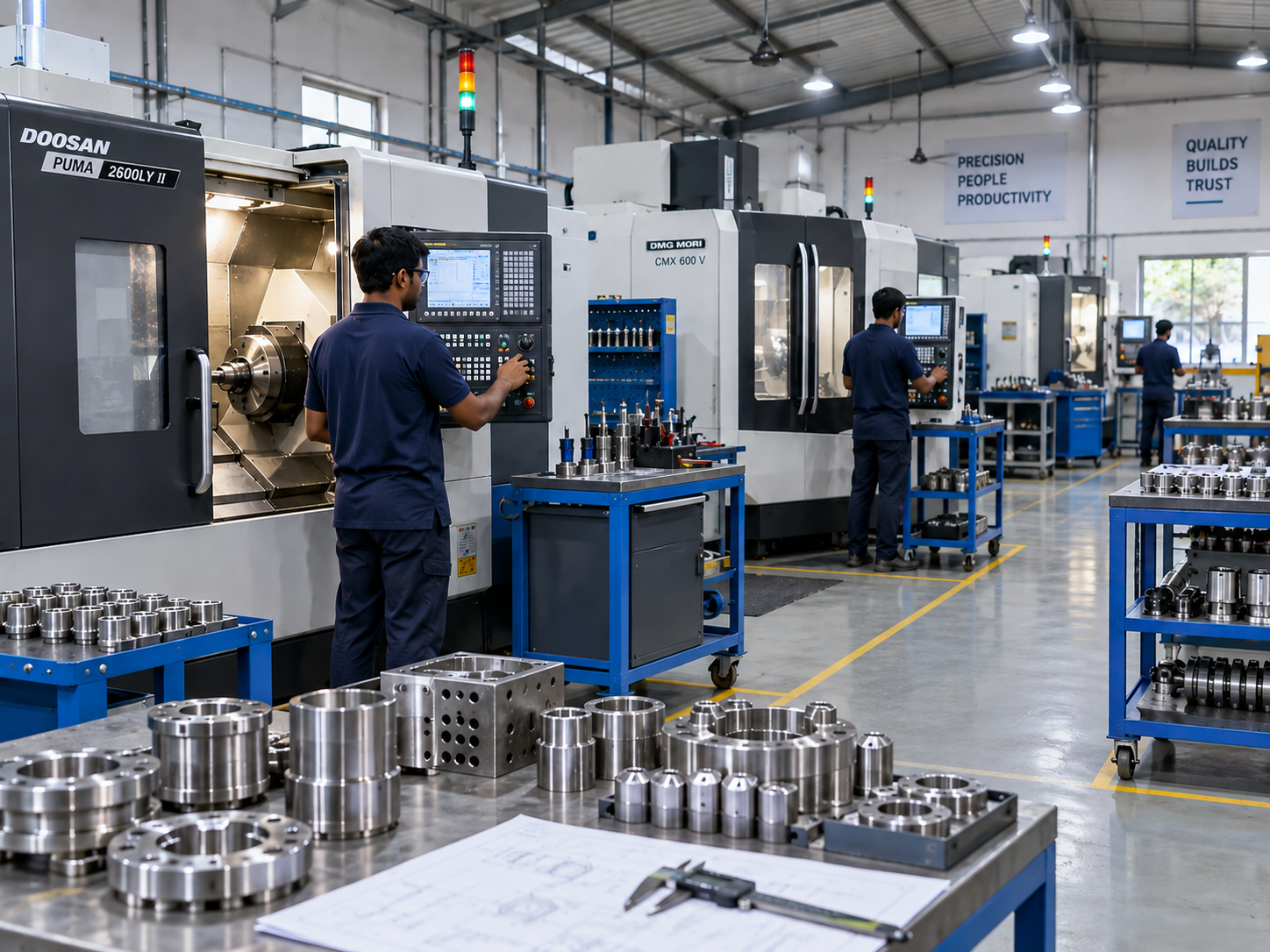 CNC machining shop floor supporting precision component manufacturing