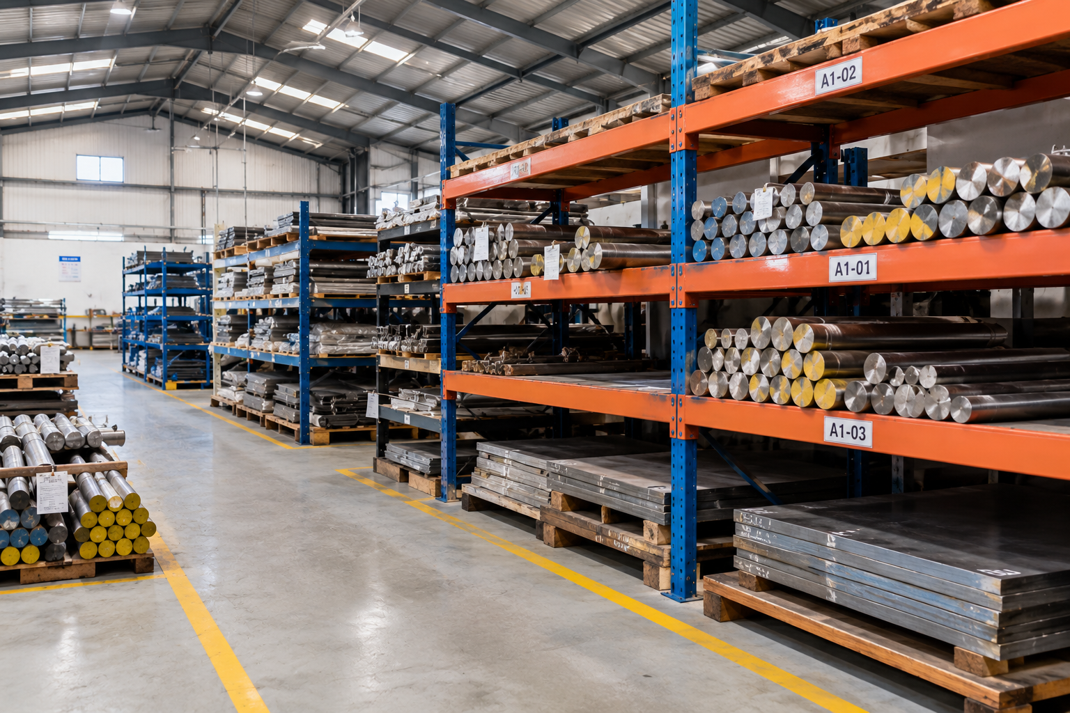 Organised raw material storage area for precision manufacturing