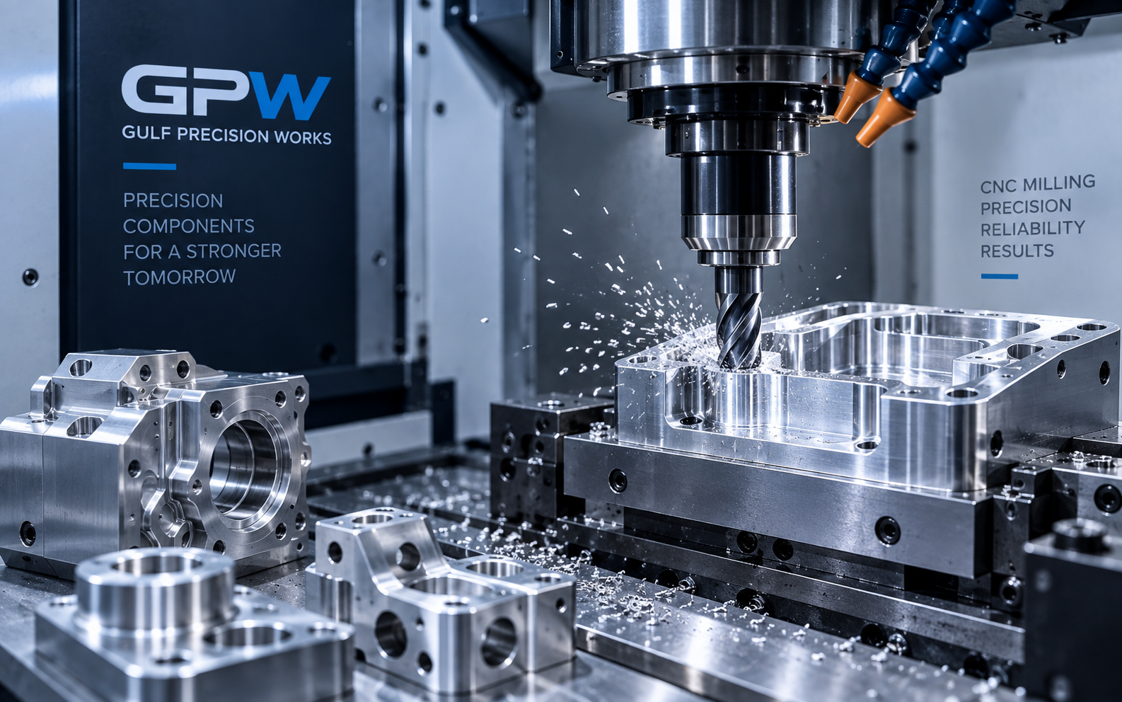 CNC milling machine producing a precision metal component