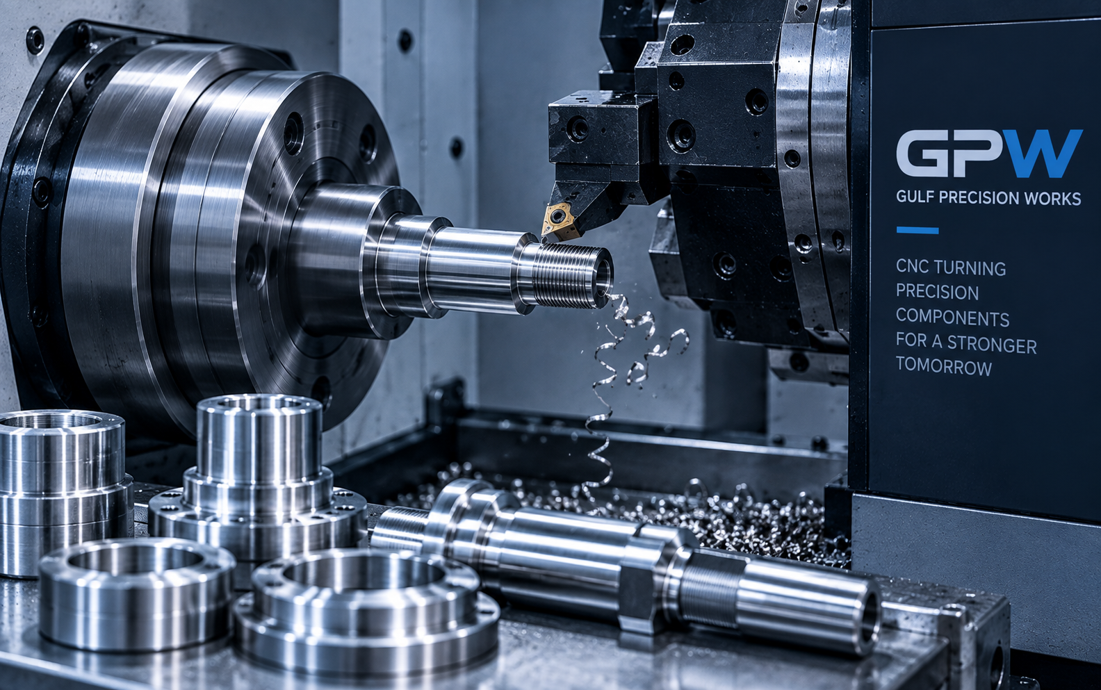 CNC turning operation producing a precision cylindrical component