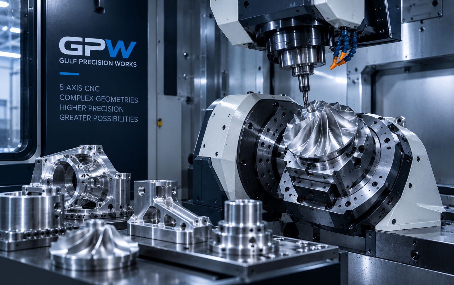 5-axis CNC machining a complex precision metal component