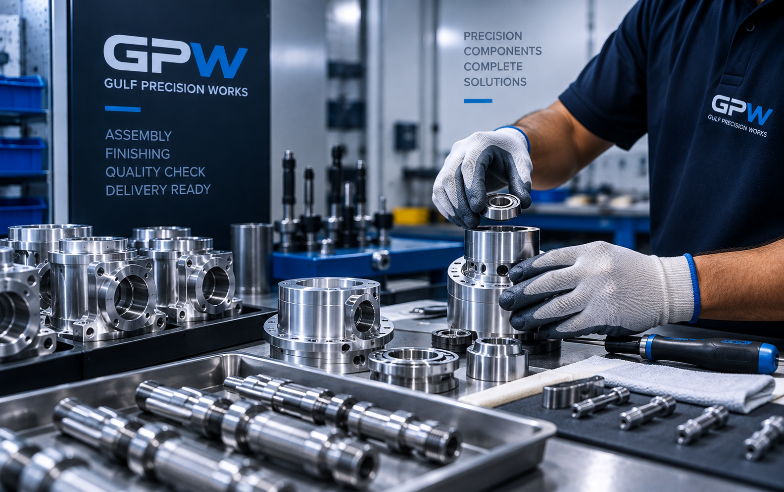 Precision machined components being assembled and finished