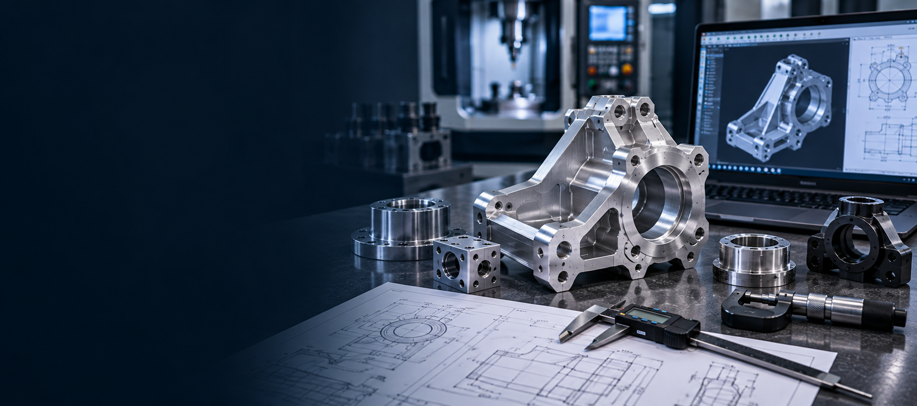 Precision CNC-machined prototype component with engineering drawing and inspection tools