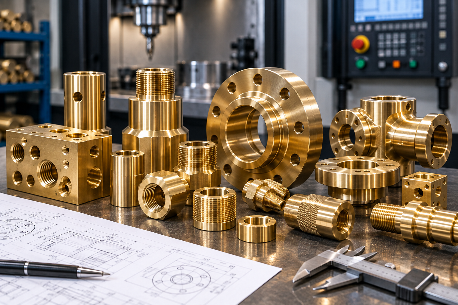 Precision CNC-machined brass fittings bushings valves and engineering components