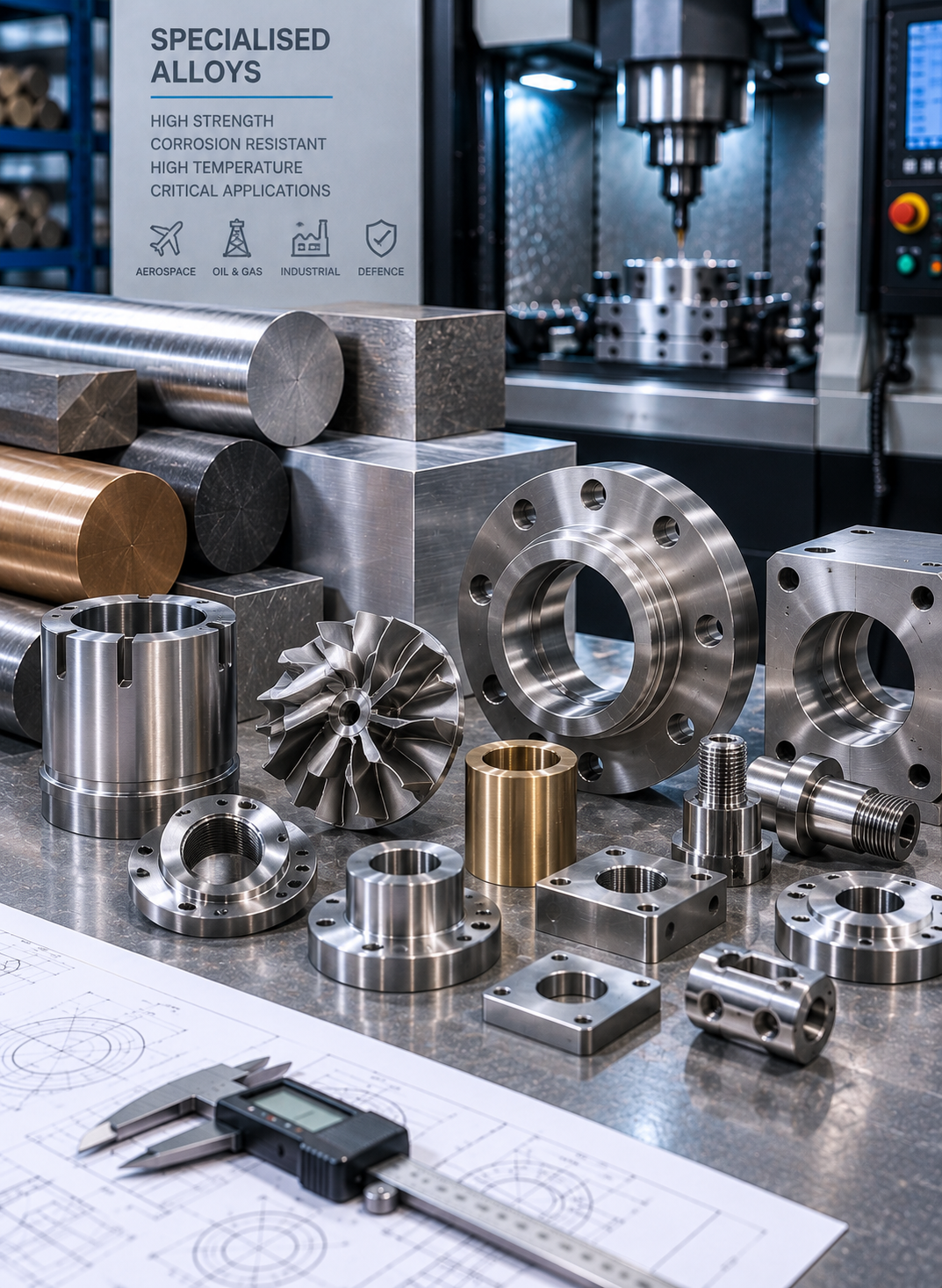 Specialised alloy CNC-machined components and engineering material stock for demanding applications