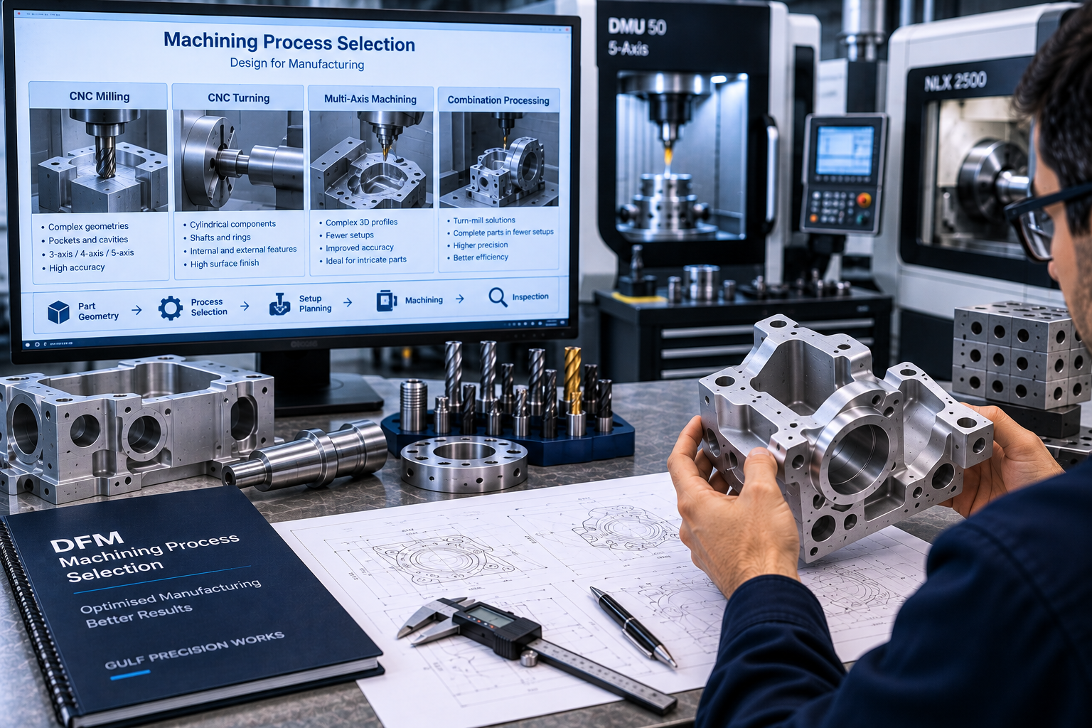 CNC milling and turning process planning reviewed for component geometry and manufacturing requirements