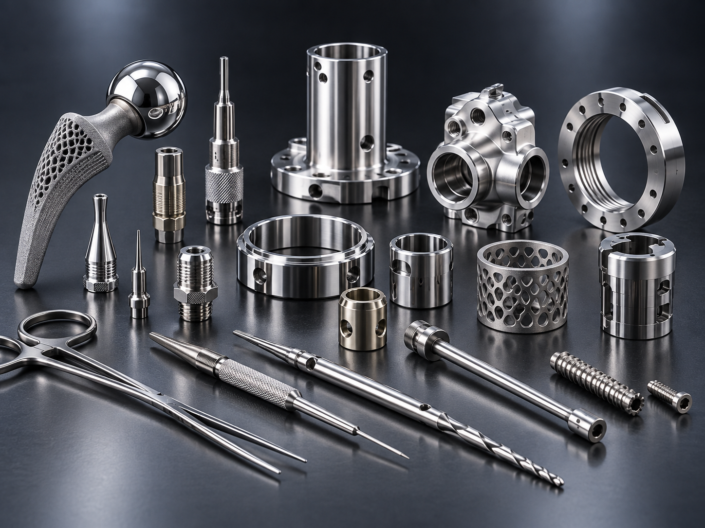 Precision machined stainless steel components with controlled surface finishes for medical and precision equipment projects