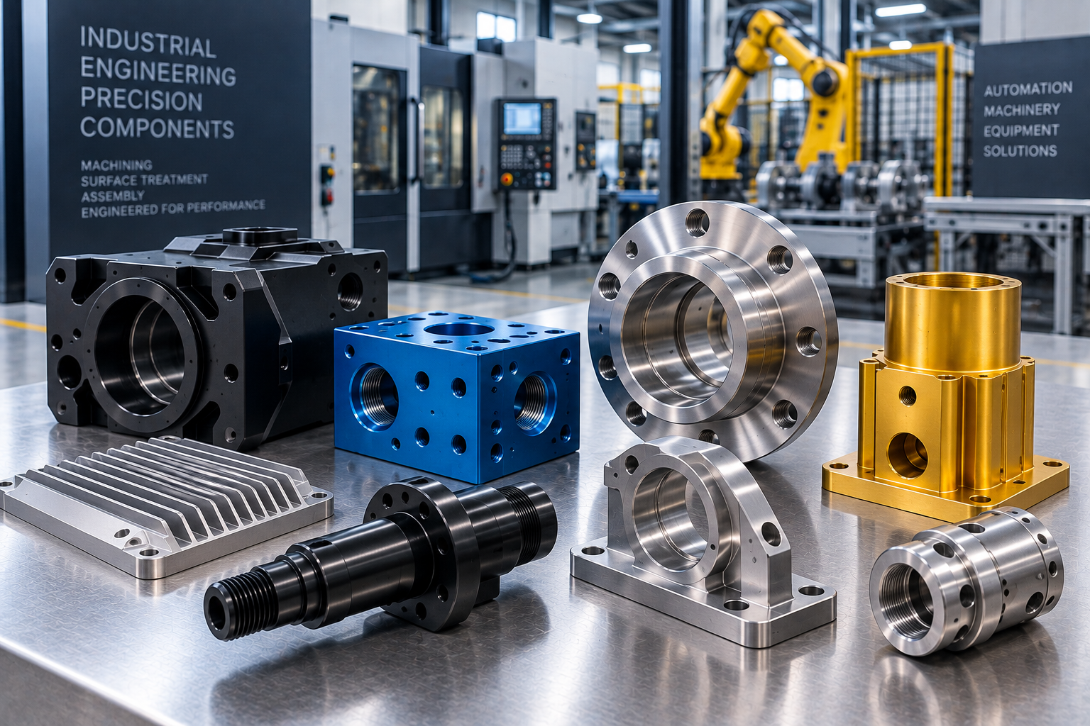 Surface treated CNC machined components for industrial engineering machinery and automation projects