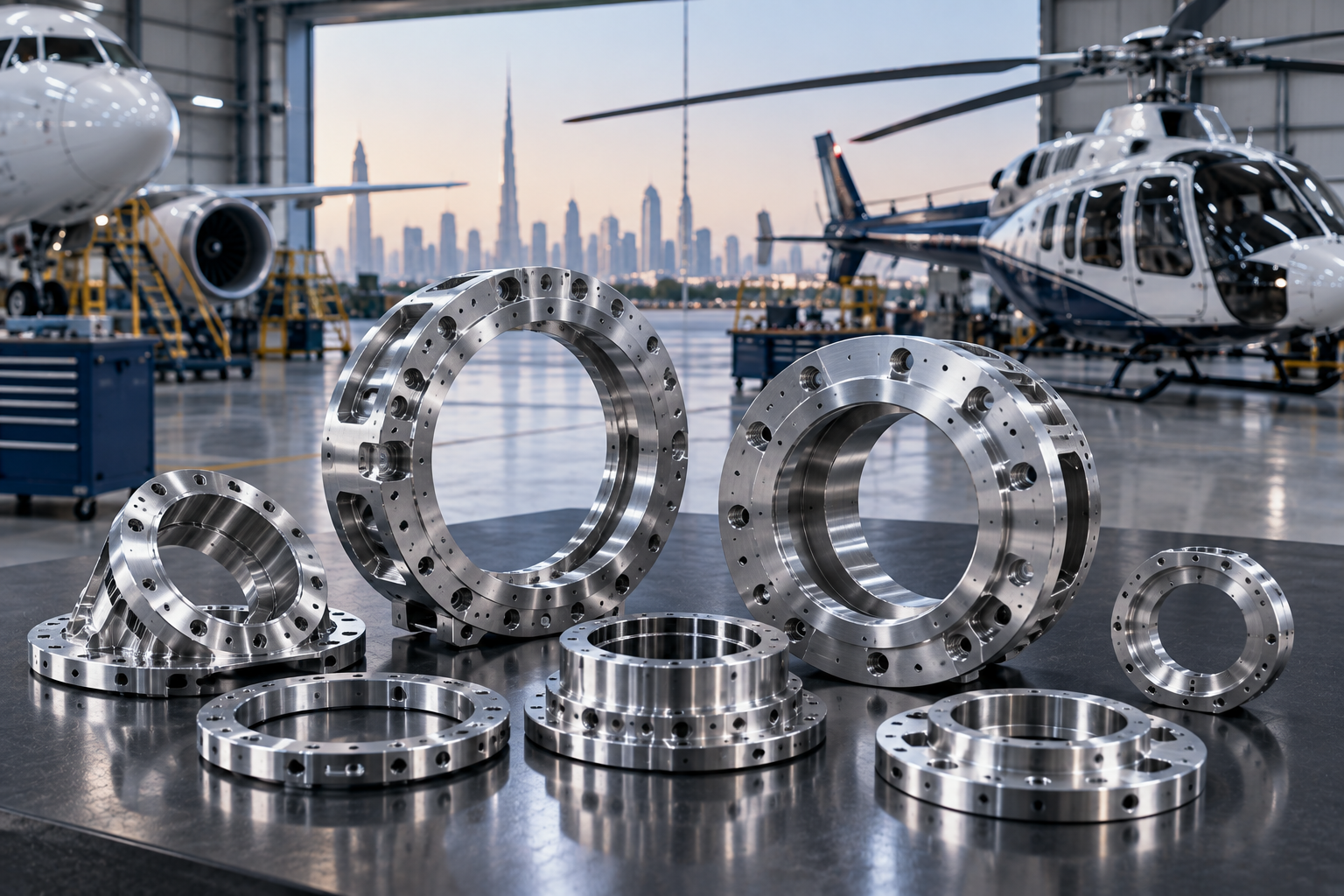Precision CNC machined aerospace flanges rings and circular components for Dubai and UAE projects
