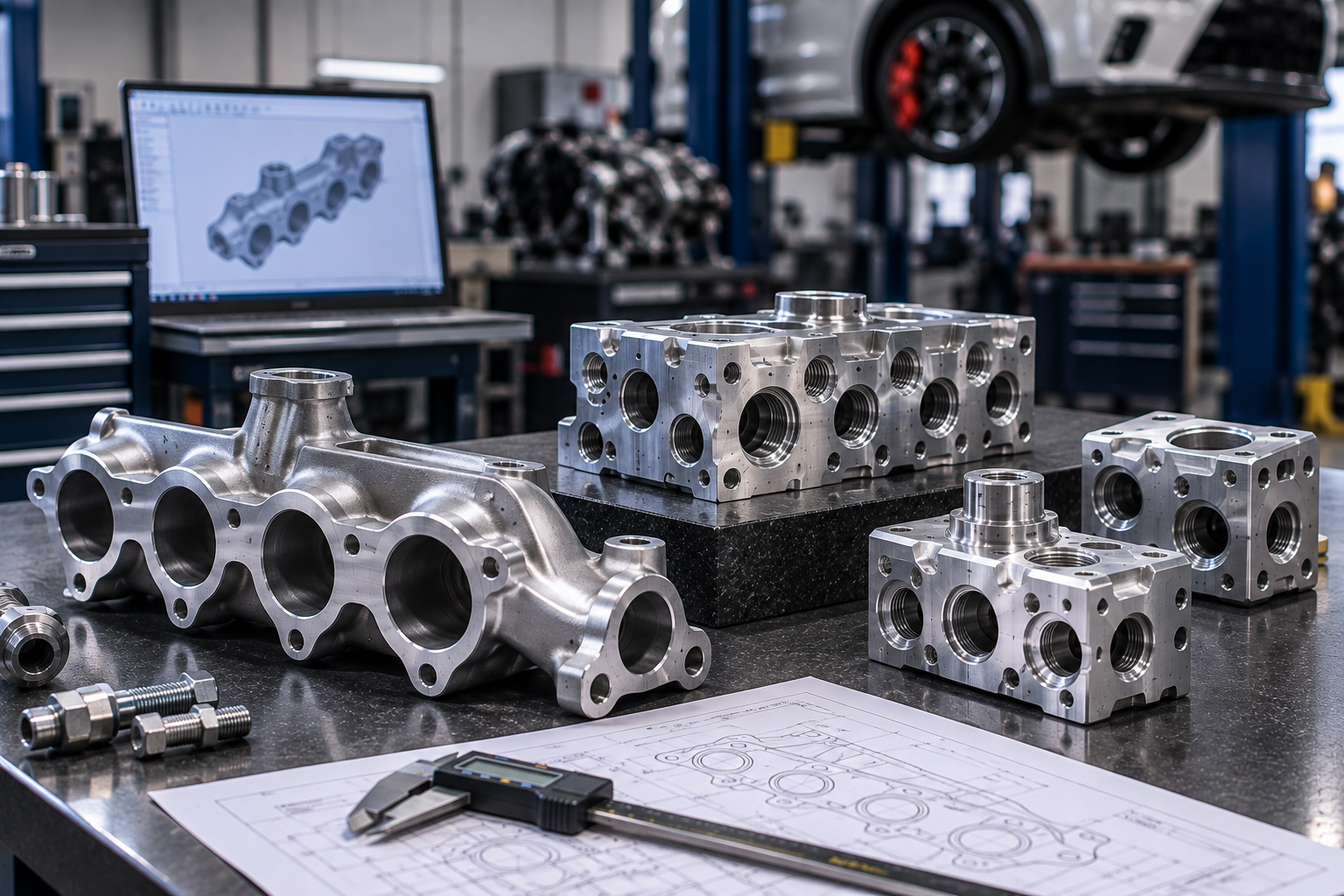 Precision CNC machined automotive manifolds and multi-port blocks for Dubai and UAE engineering projects