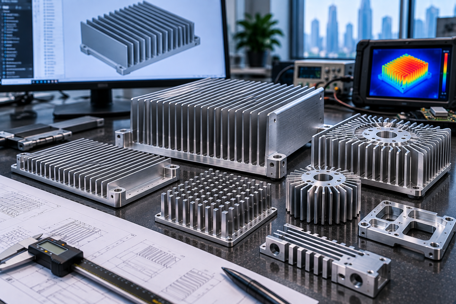 Precision CNC-machined aluminium heatsinks and thermal management components for electronics projects in Dubai and the UAE