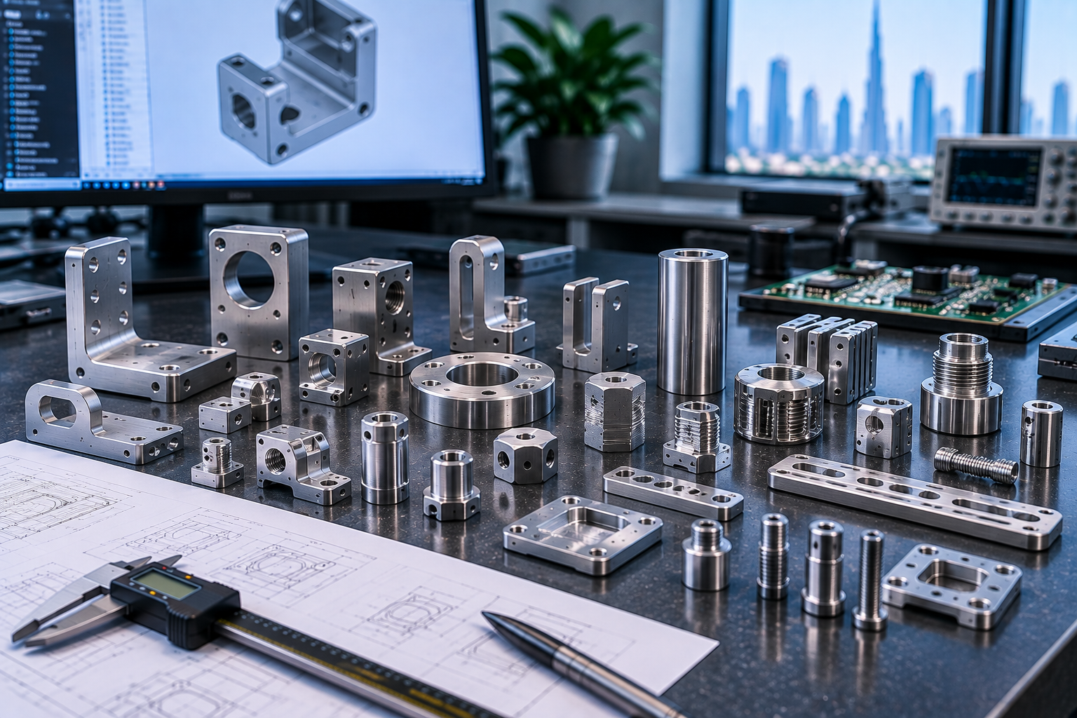 Precision CNC-machined mounting hardware spacers brackets and small electronics components for Dubai and UAE projects