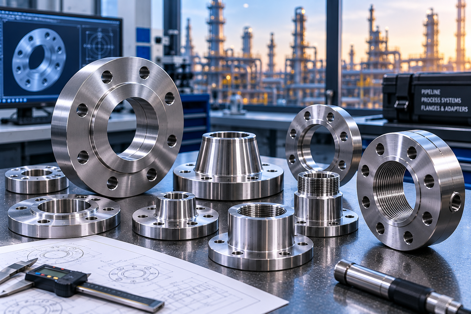 Precision CNC-machined flanges adapters and equipment interface components for oil gas projects