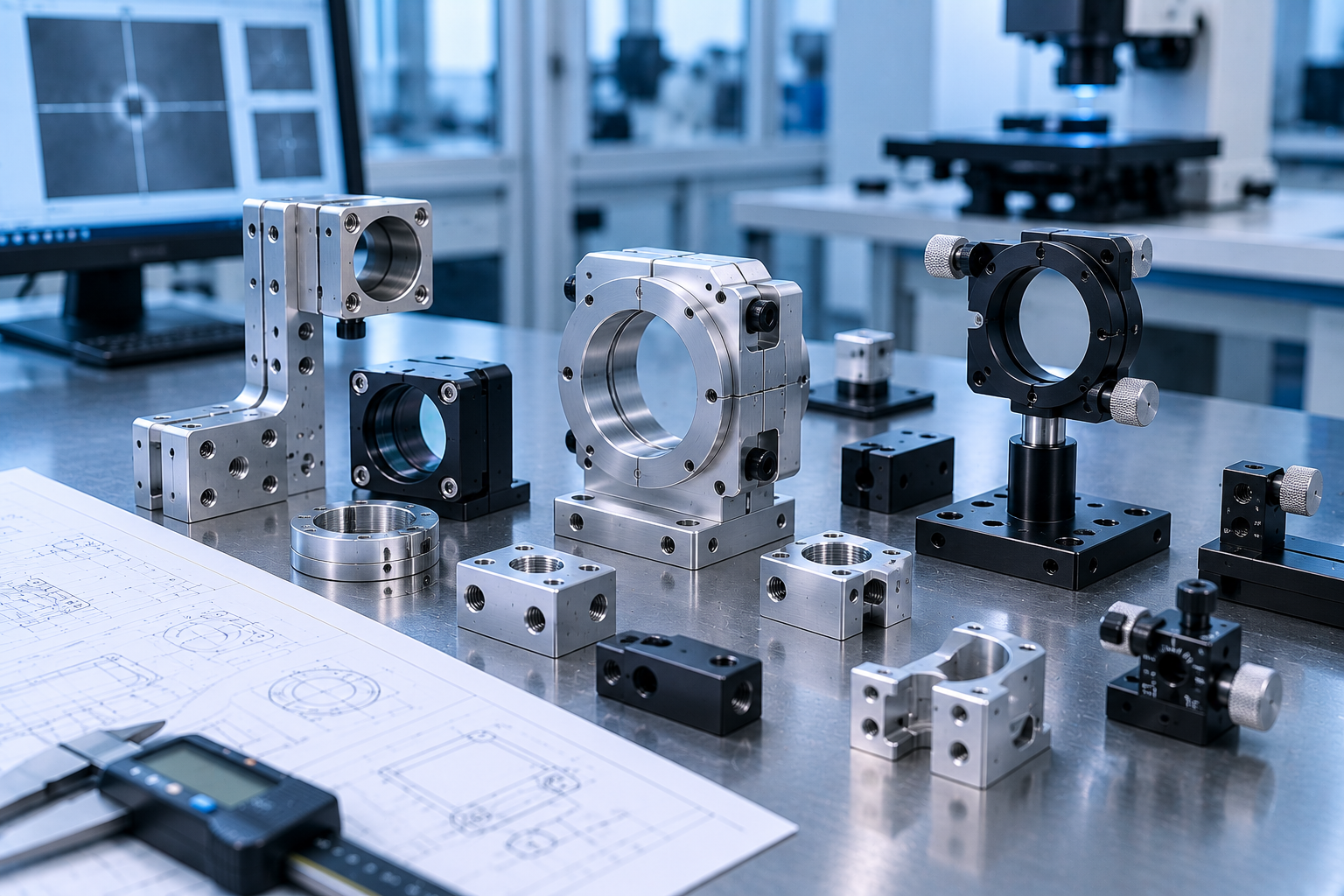 Precision machined sensor and optical mounting components for laboratory and diagnostic equipment