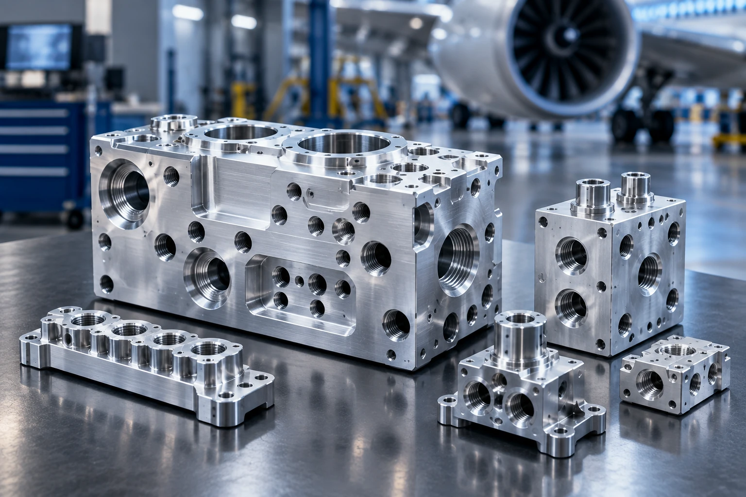 Precision CNC machined aerospace manifolds and multi-port blocks for engineering projects in Dubai and the UAE
